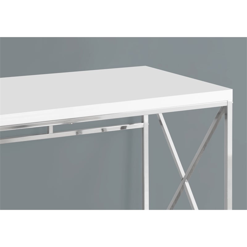 Pemberly Row Home Office Computer Desk in Metal Laminate Glossy White Chrome