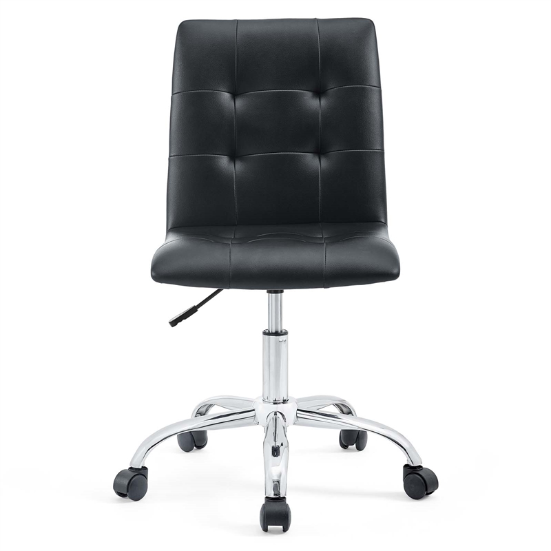 Pemberly Row Modern Faux Leather Armless Mid Back Office Chair in Black