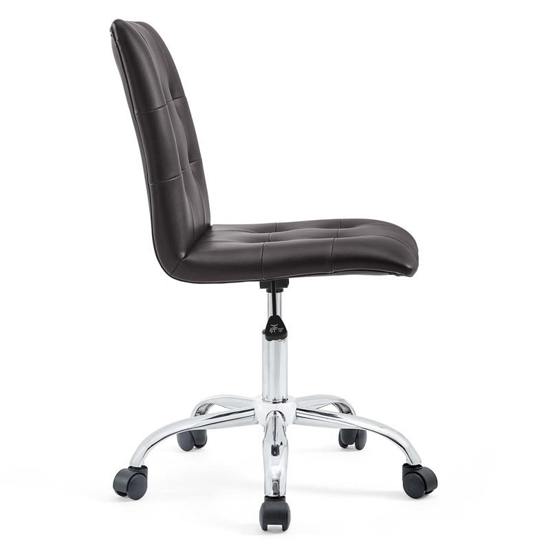 Pemberly Row Modern Faux Leather Armless Mid Back Office Chair in Brown