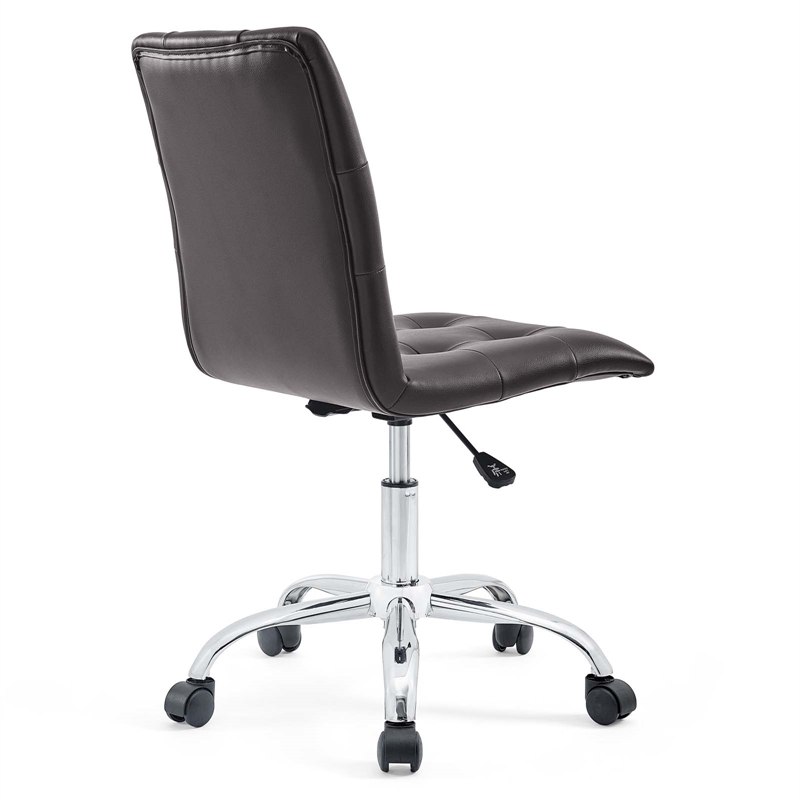 Pemberly Row Modern Faux Leather Armless Mid Back Office Chair in Brown