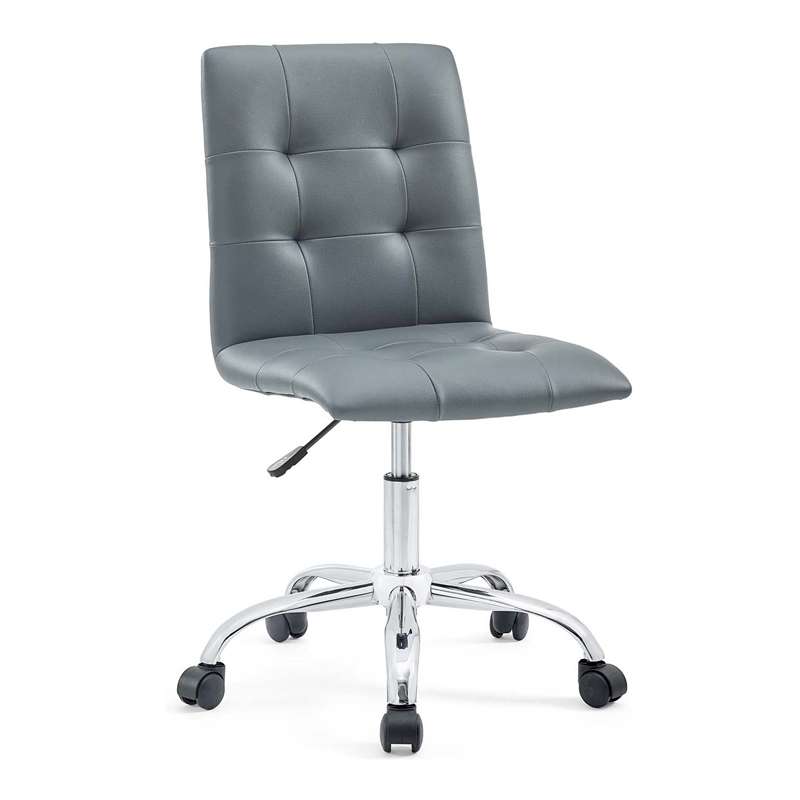 Pemberly Row Modern Faux Leather Armless Mid Back Office Chair in Gray