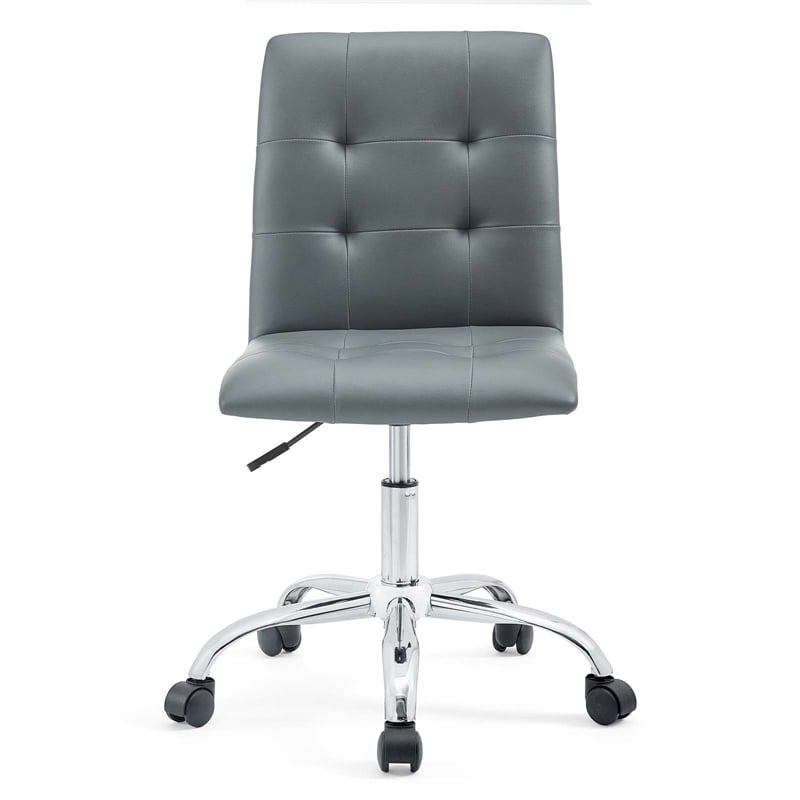Pemberly Row Modern Faux Leather Armless Mid Back Office Chair in Gray
