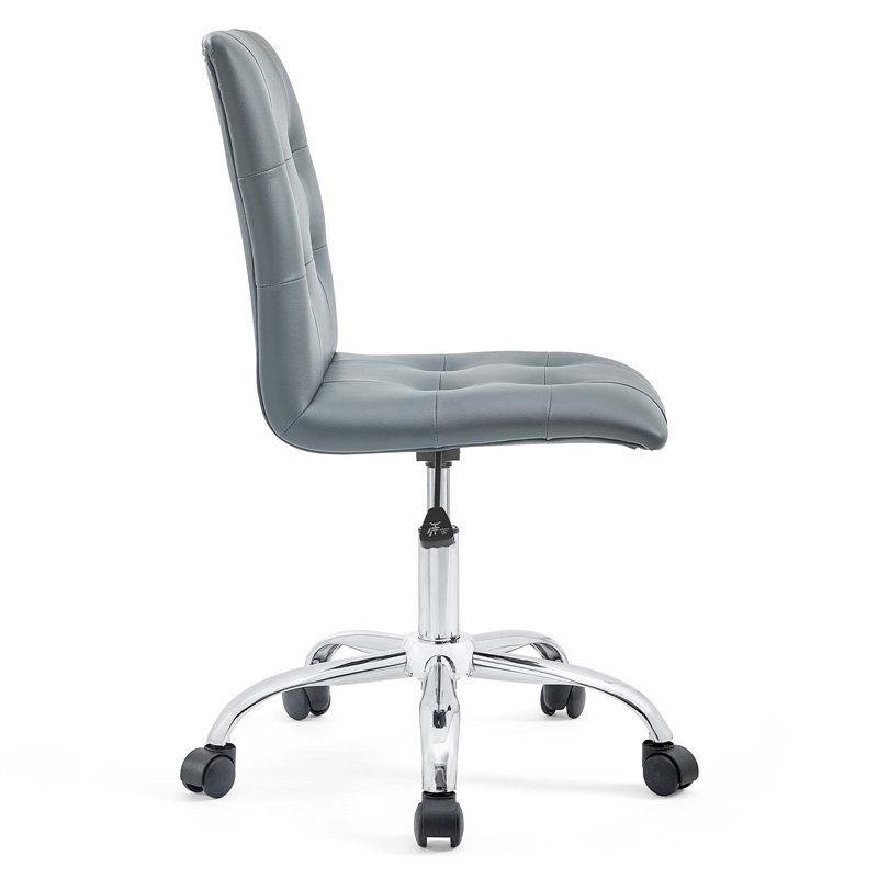 Pemberly Row Modern Faux Leather Armless Mid Back Office Chair in Gray