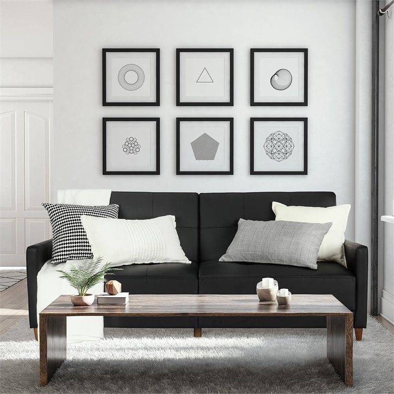 Pemberly Row Coil Faux Leather Convertible Sofa in Black Finish