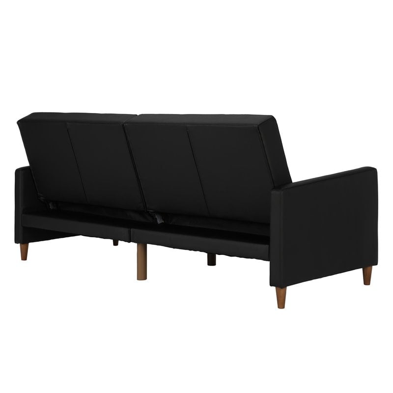 Pemberly Row Coil Faux Leather Convertible Sofa in Black Finish