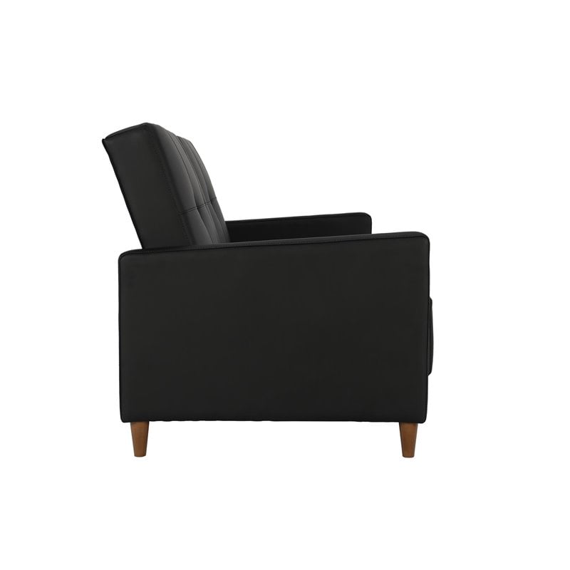Pemberly Row Coil Faux Leather Convertible Sofa in Black Finish
