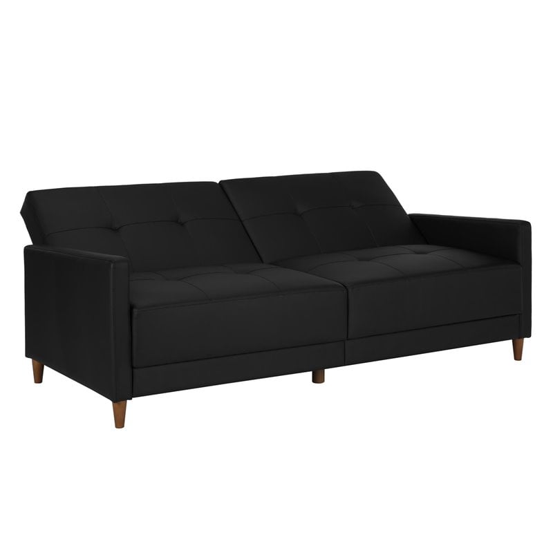 Pemberly Row Coil Faux Leather Convertible Sofa in Black Finish