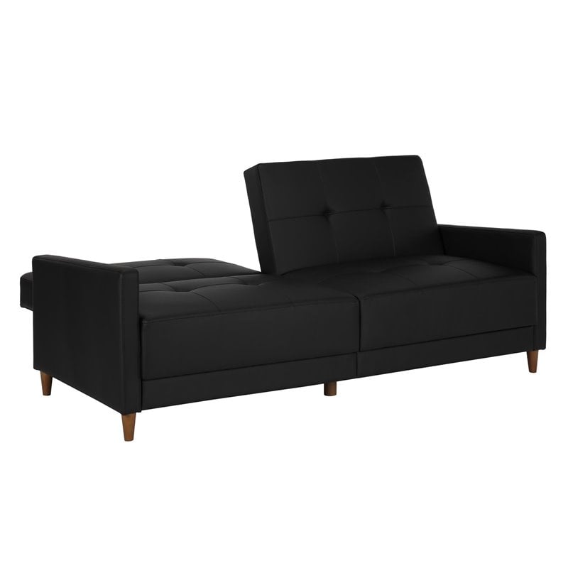 Pemberly Row Coil Faux Leather Convertible Sofa in Black Finish