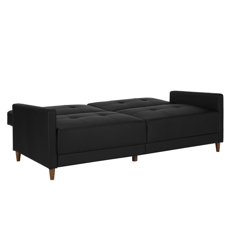 Pemberly Row Coil Faux Leather Convertible Sofa in Black Finish