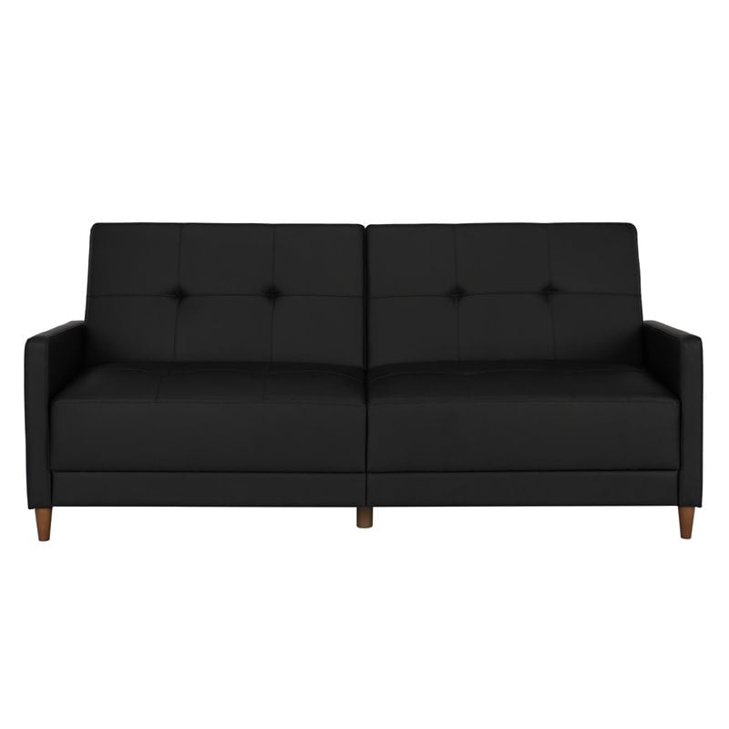 Pemberly Row Coil Faux Leather Convertible Sofa in Black Finish