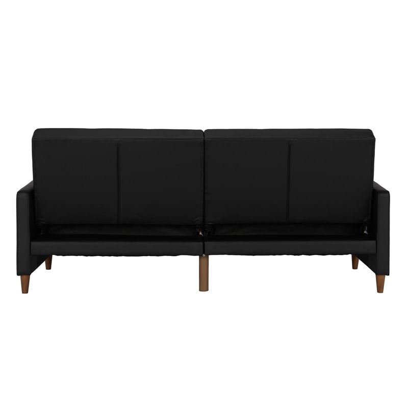 Pemberly Row Coil Faux Leather Convertible Sofa in Black Finish