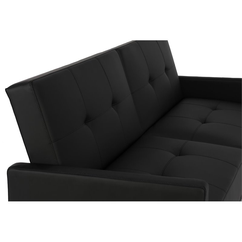 Pemberly Row Coil Faux Leather Convertible Sofa in Black Finish