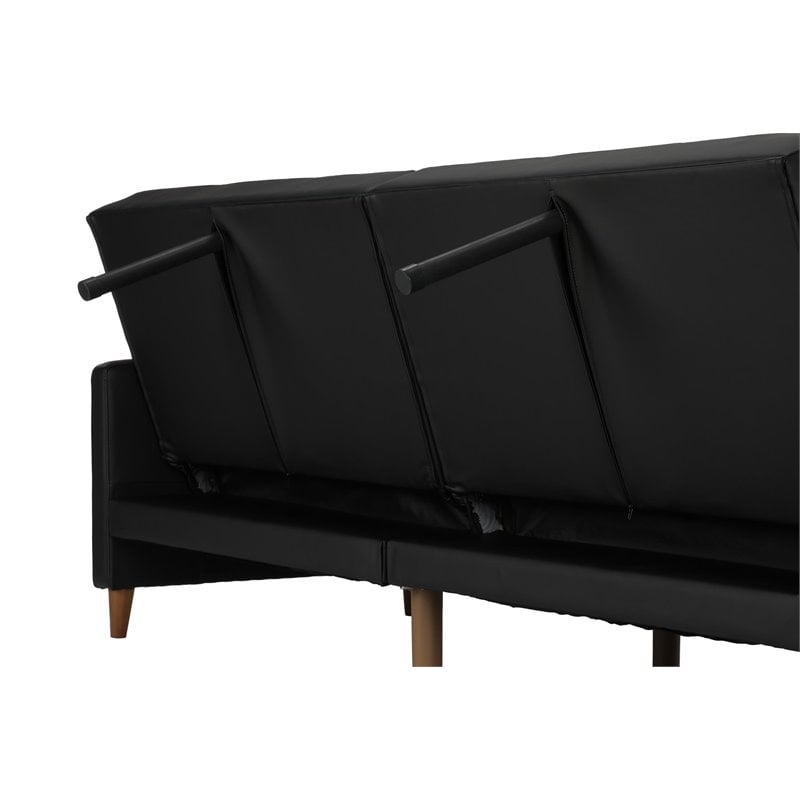 Pemberly Row Coil Faux Leather Convertible Sofa in Black Finish