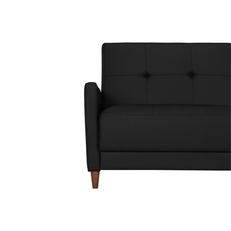 Pemberly Row Coil Faux Leather Convertible Sofa in Black Finish