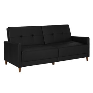 Pemberly Row Coil Faux Leather Convertible Sofa in Black Finish