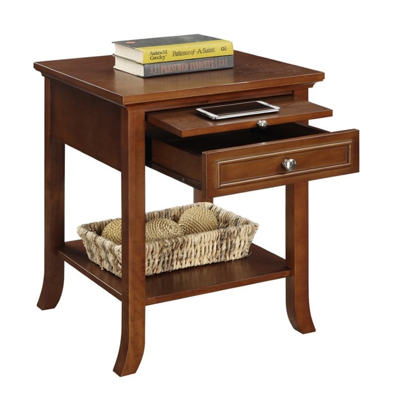 Pemberly Row Contemporary Wood End Table in Espresso with Bottom Shelf