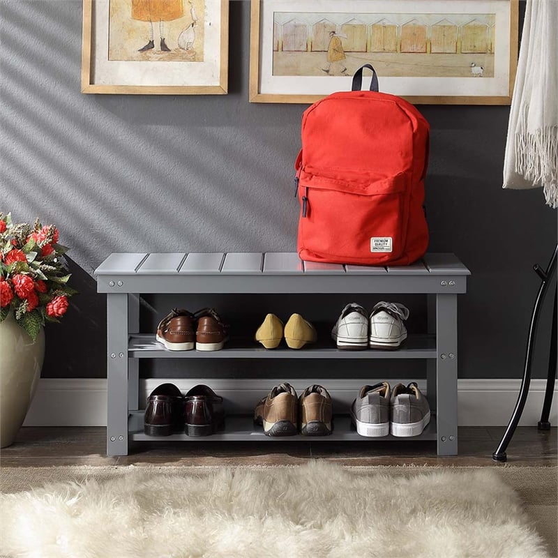 Pemberly Row Utility Mudroom Entryway Bench in Gray Wood Finish