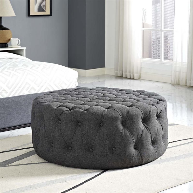 Pemberly Row Modern Upholstered Fabric and Solid Wood Ottoman in Gray