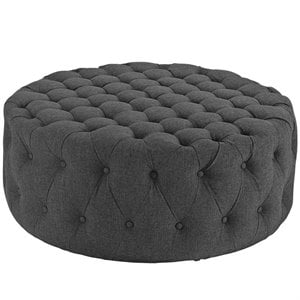 Pemberly Row Modern Upholstered Fabric and Solid Wood Ottoman in Gray