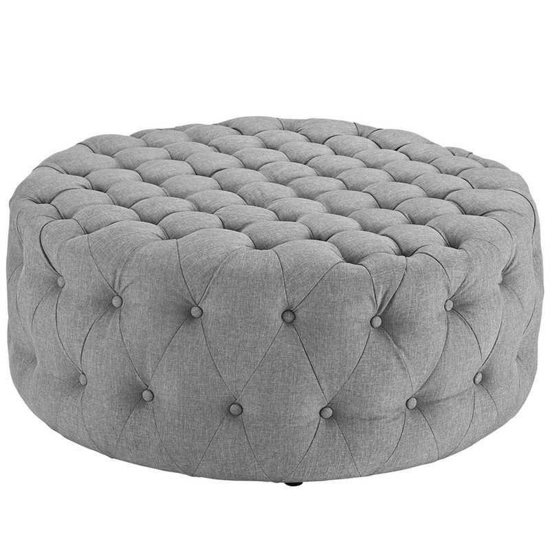 Pemberly Row Modern Upholstered Fabric and Solid Wood Ottoman in Light Gray