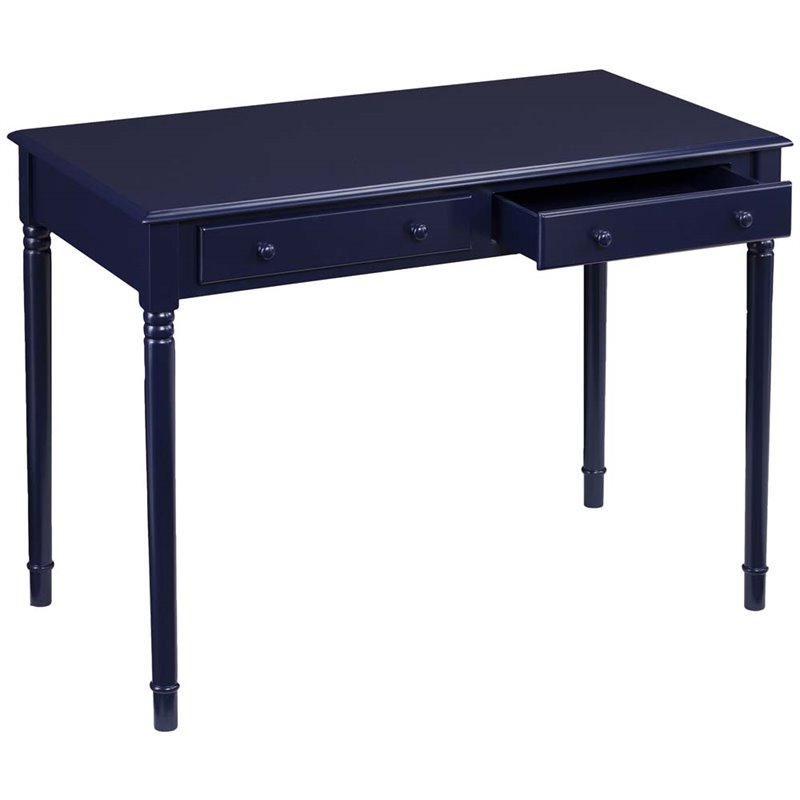 Pemberly Row Contemporary Farmhouse 2 Drawer Writing Desk in Navy