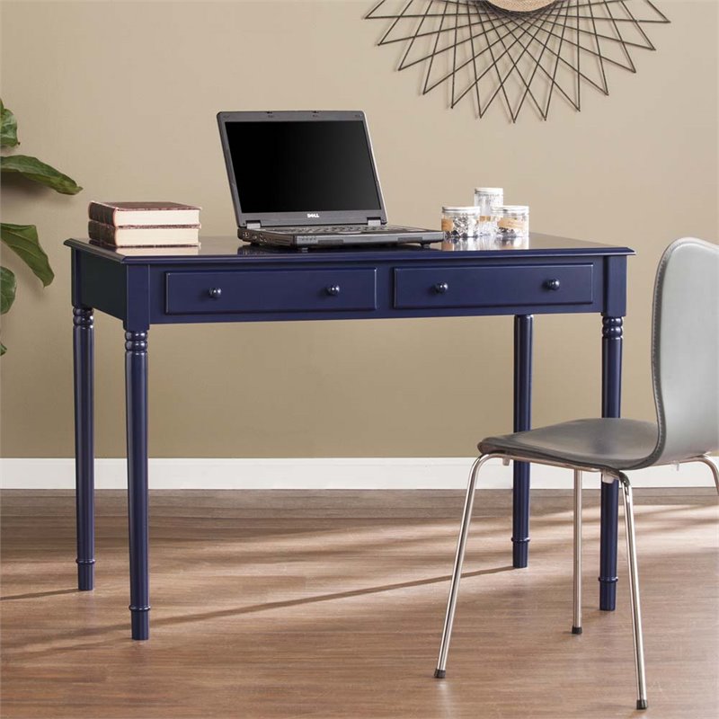 Pemberly Row Contemporary Farmhouse 2 Drawer Writing Desk in Navy