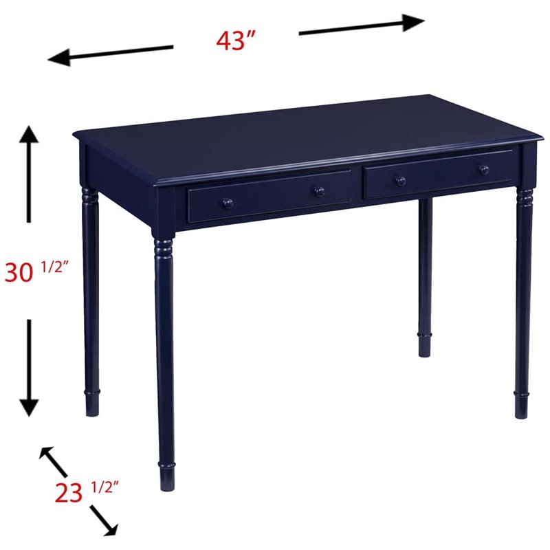 Pemberly Row Contemporary Farmhouse 2 Drawer Writing Desk in Navy