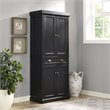 Pemberly Row Modern 4 Door Wood Coastal Pantry in Distressed Black