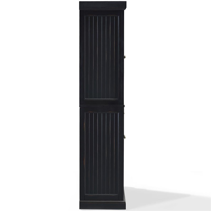 Pemberly Row Modern 4 Door Wood Coastal Pantry in Distressed Black