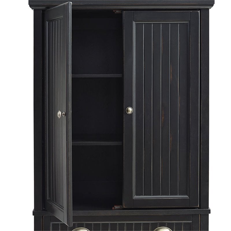 Pemberly Row Modern 4 Door Wood Coastal Pantry in Distressed Black