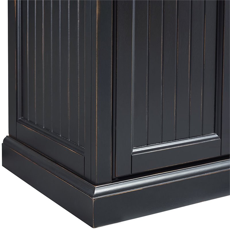 Pemberly Row Modern 4 Door Wood Coastal Pantry in Distressed Black