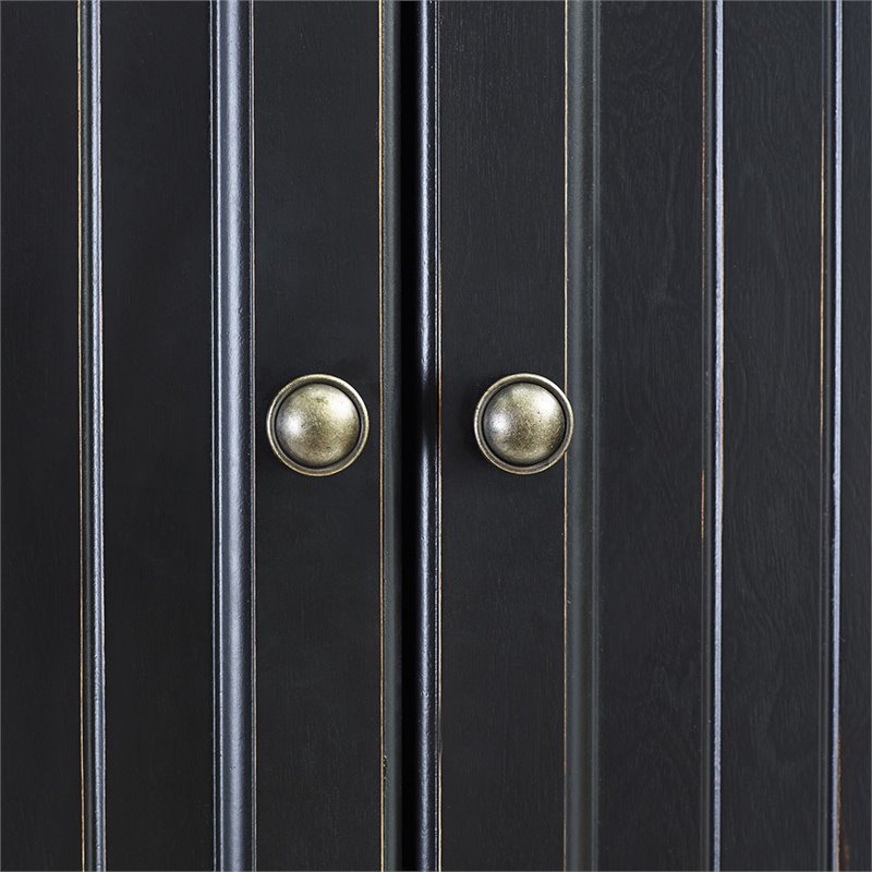 Pemberly Row Modern 4 Door Wood Coastal Pantry in Distressed Black