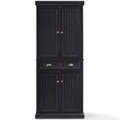 Pemberly Row Modern 4 Door Wood Coastal Pantry in Distressed Black