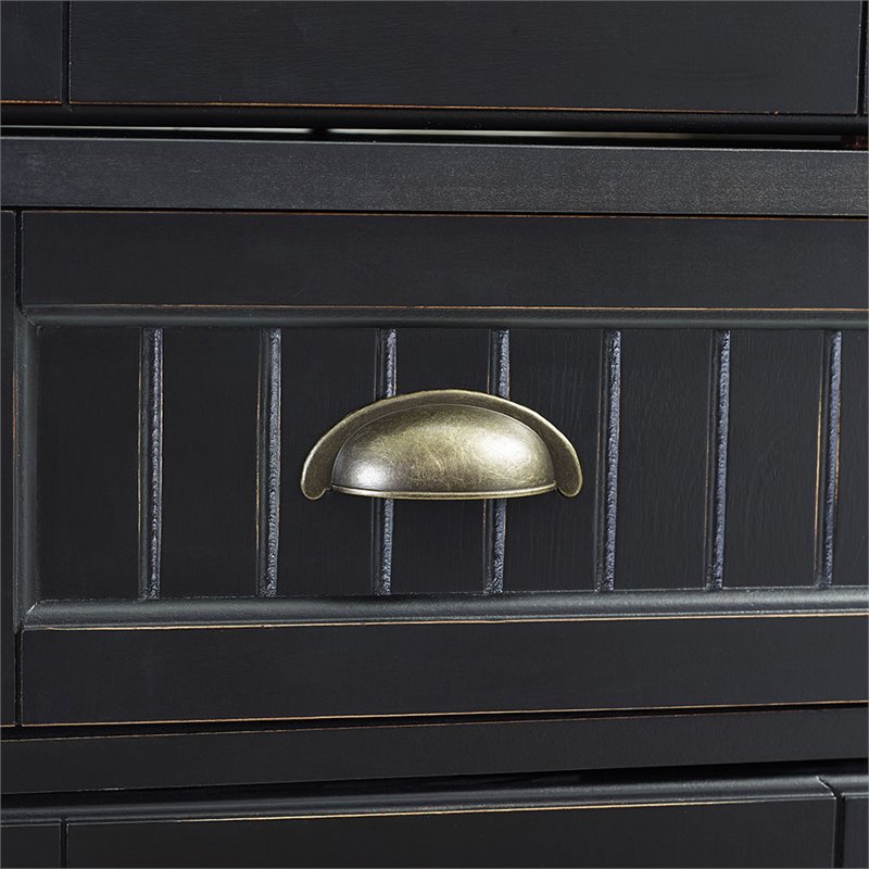 Pemberly Row Modern 4 Door Wood Coastal Pantry in Distressed Black