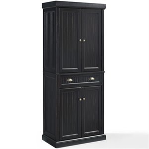 Pemberly Row Modern 4 Door Wood Coastal Pantry in Distressed Black