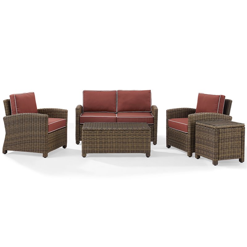 Pemberly Row Modern 5 Piece Metal Patio Sofa Set in Brown / Red