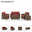 Pemberly Row Modern 5 Piece Metal Patio Sofa Set in Brown / Red