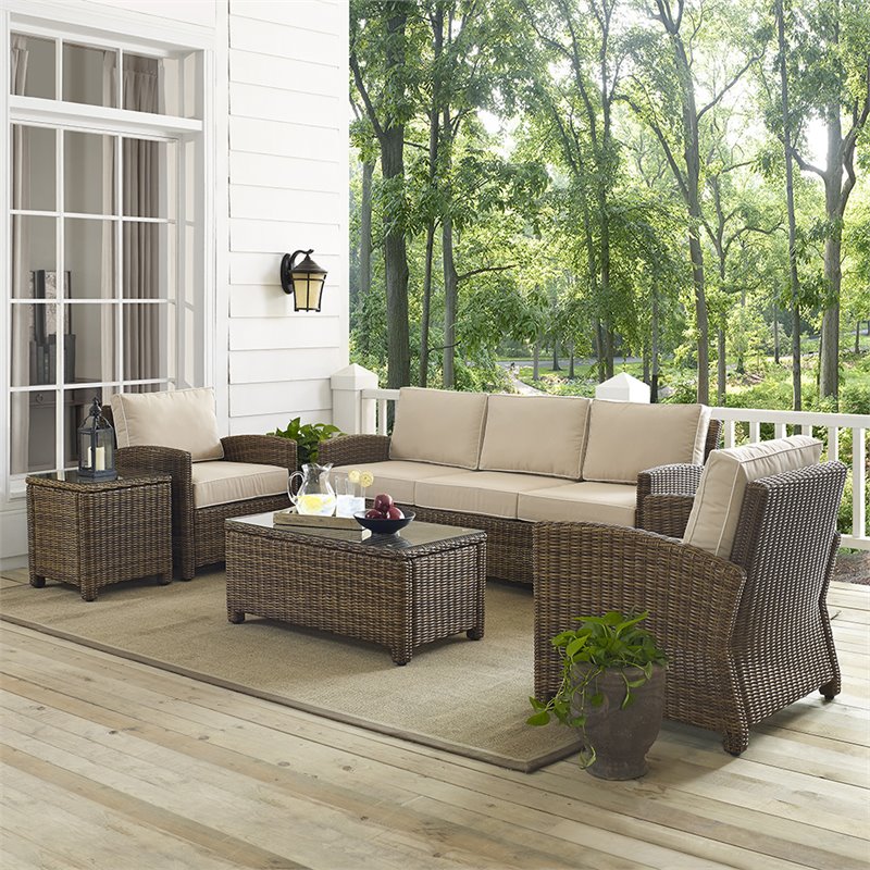 Pemberly Row 5 Piece Metal Patio Sofa Set in Weathered Brown / Sand