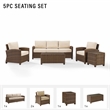 Pemberly Row 5 Piece Metal Patio Sofa Set in Weathered Brown / Sand