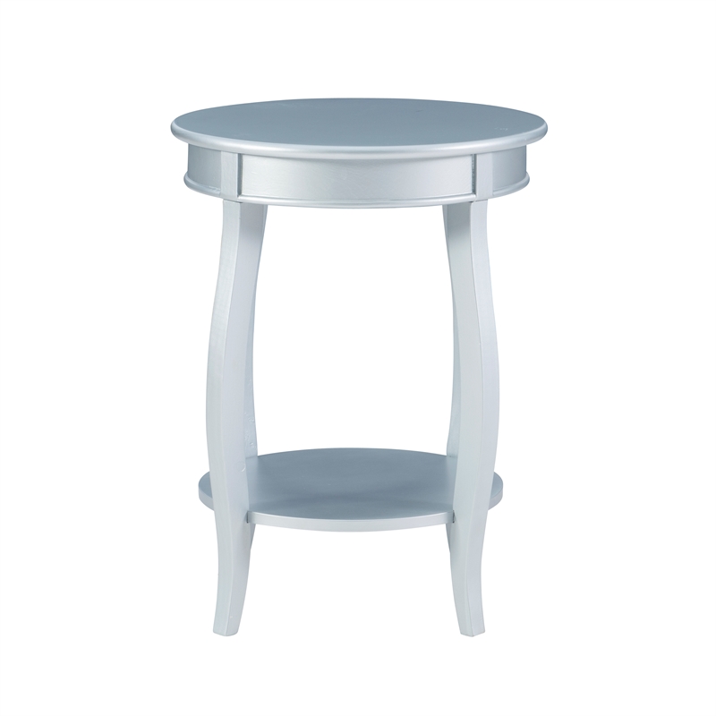 Pemberly Row Modern Round Wood End Table with Shelf in Silver