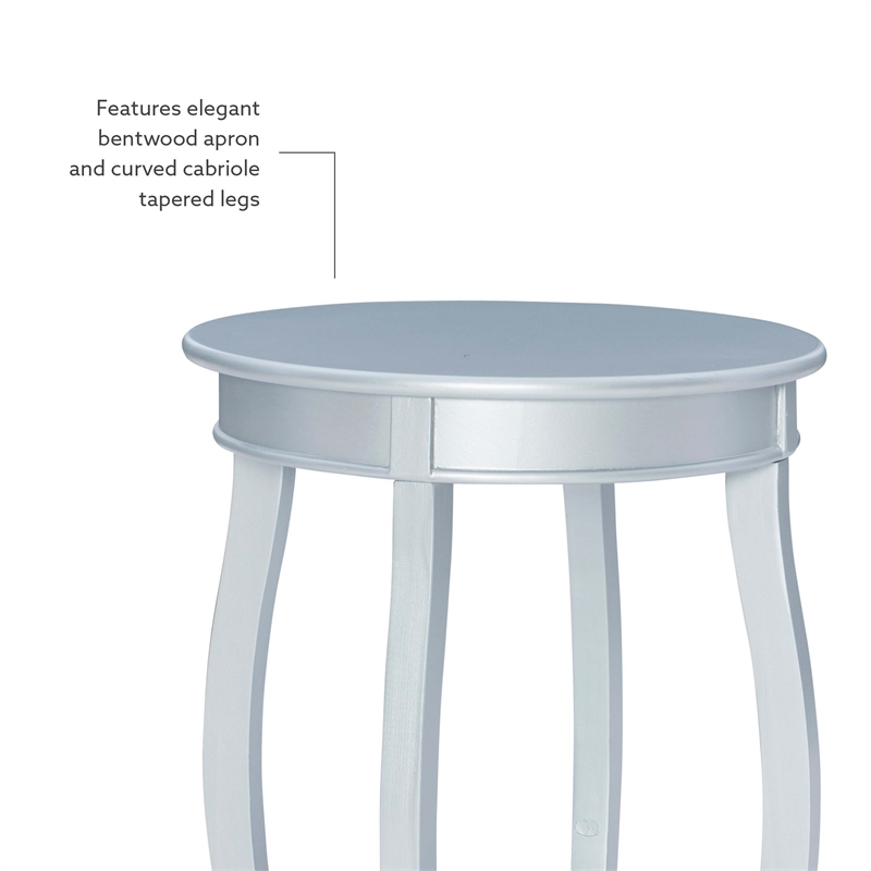 Pemberly Row Modern Round Wood End Table with Shelf in Silver