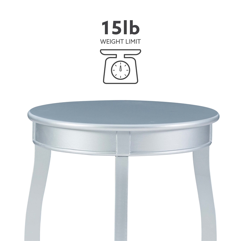 Pemberly Row Modern Round Wood End Table with Shelf in Silver