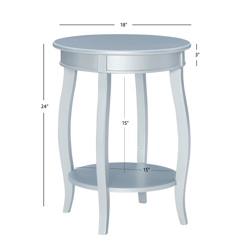 Pemberly Row Modern Round Wood End Table with Shelf in Silver