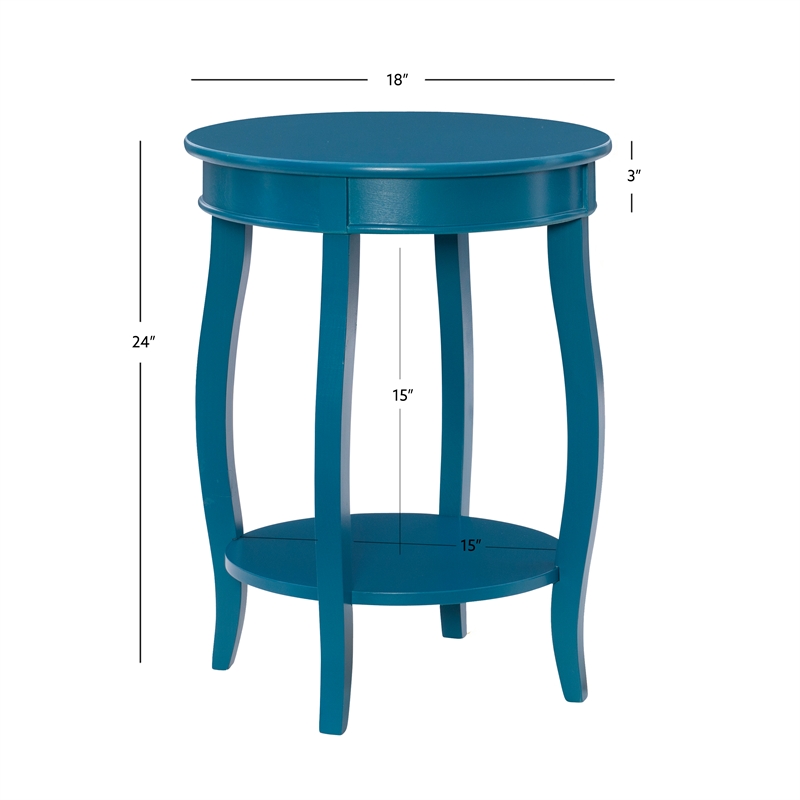 Pemberly Row Modern Round Wood End Table with Shelf in Teal Blue