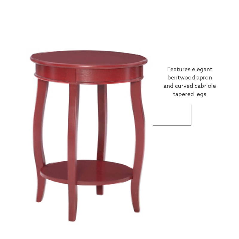 Pemberly Row Contemporary Round Wood End Table with Shelf in Red