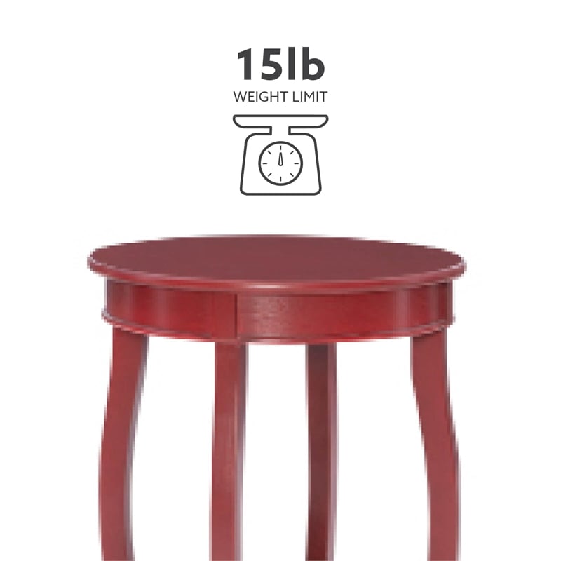 Pemberly Row Contemporary Round Wood End Table with Shelf in Red
