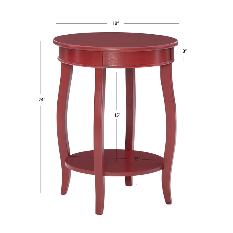 Pemberly Row Contemporary Round Wood End Table with Shelf in Red