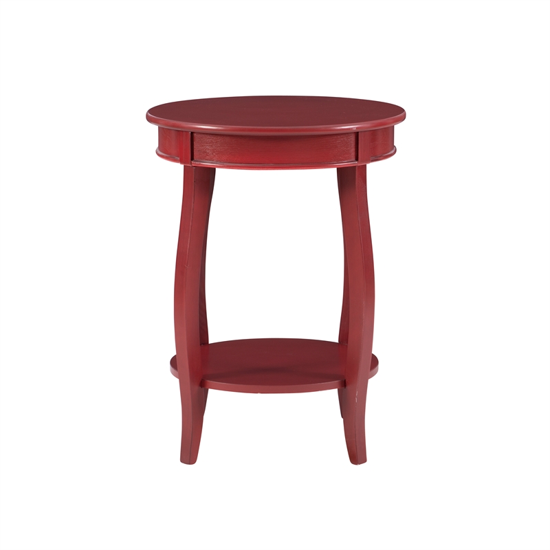Pemberly Row Contemporary Round Wood End Table with Shelf in Red