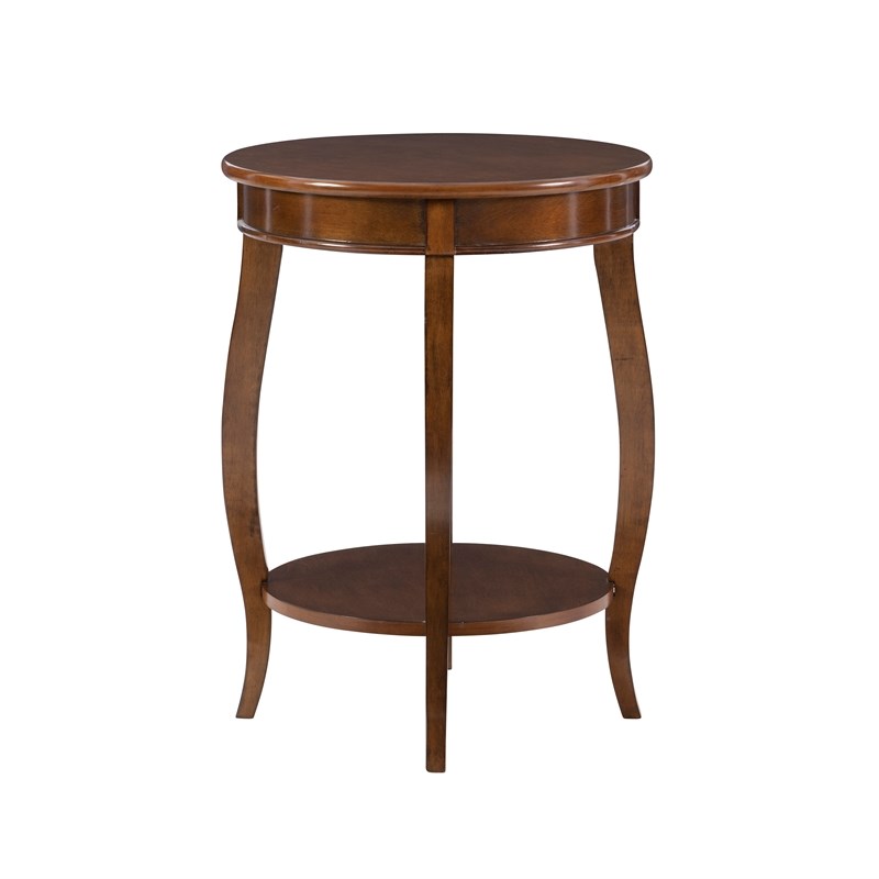 Pemberly Row Round Wood End Table with Shelf in Hazelnut Brown