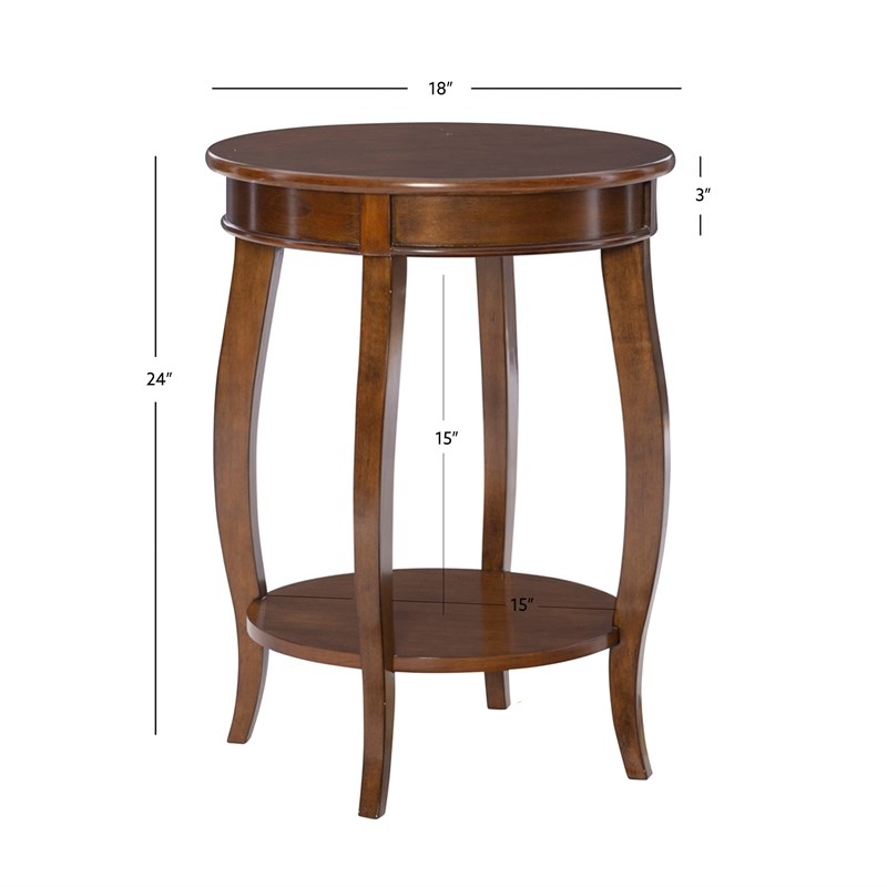Pemberly Row Round Wood End Table with Shelf in Hazelnut Brown